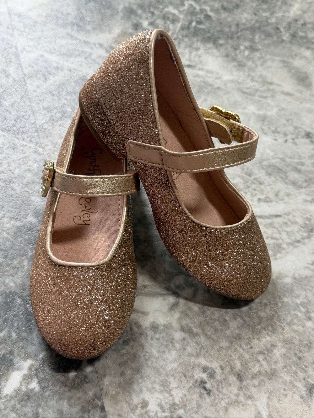 Girls Glitter Mary Jane Dress Shoes in Rose Gold